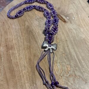 Elegant Purple Beaded Necklace with Silver Bow